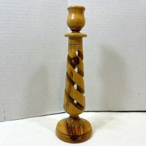VTG Shabbat Olivewood 10" Taperer Candlestick Holder Jerusalem Barley Twist